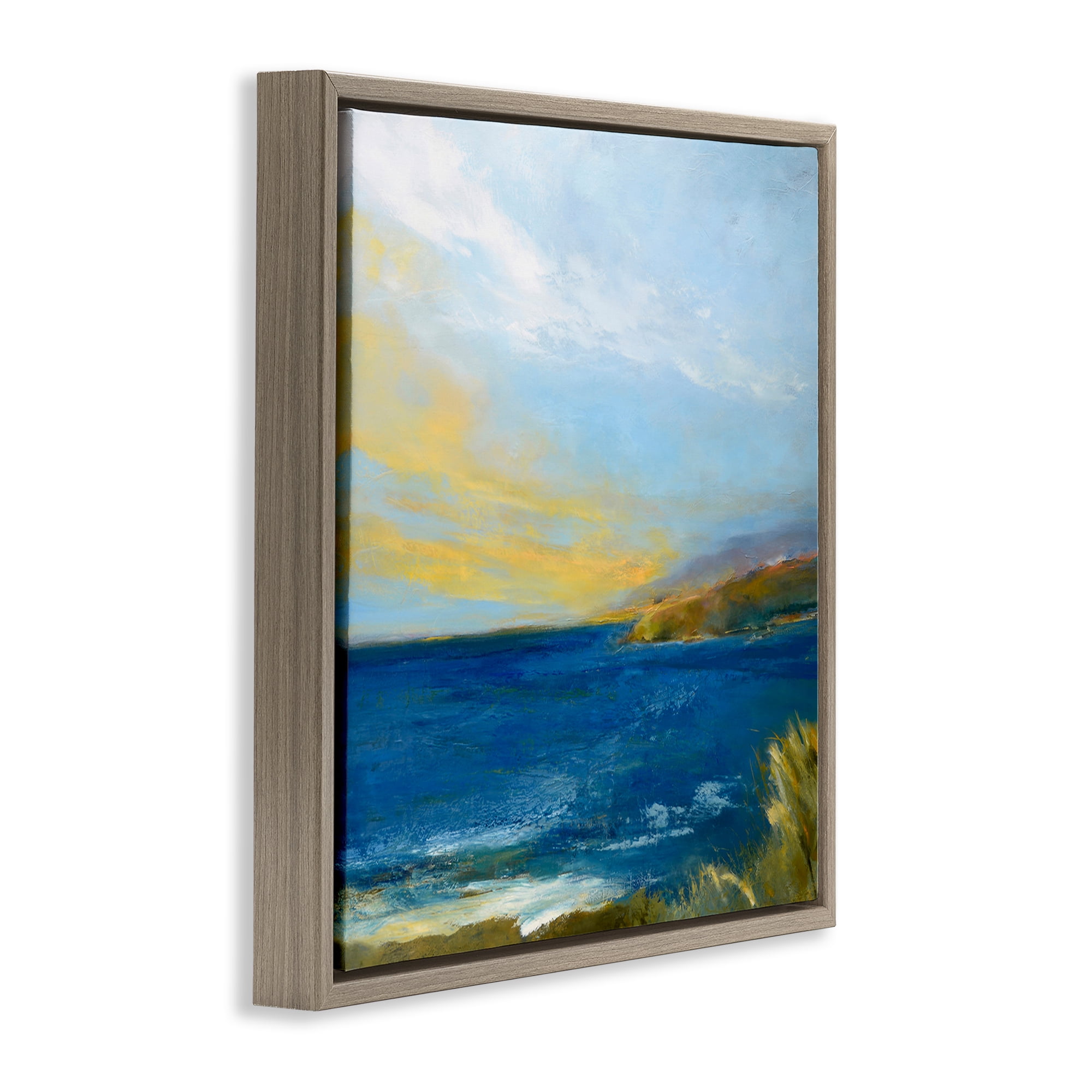 Stupell Industries Vibrant Ocean Light at Dusk Brown Framed Floater Canvas Wall Art, design by Patrick Dennis