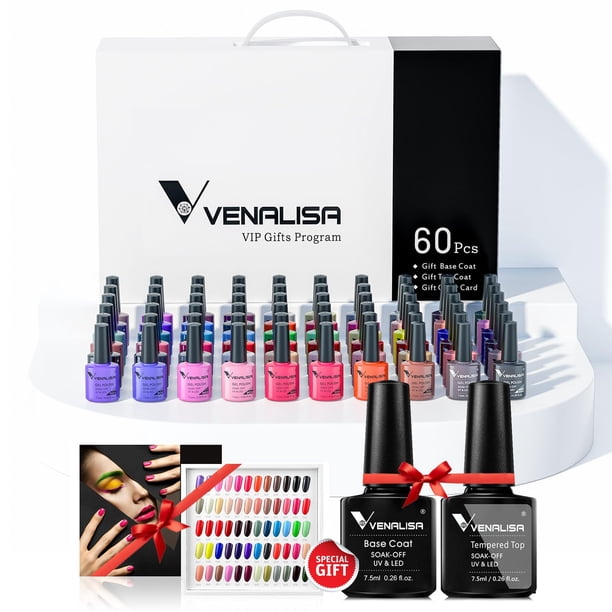 Set de esmaltes de uñas en gel VENALISA VIP1, 62 colores, 7,5 ml, con base superior