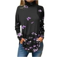 thumbnail image 2 of Sevevn Women's Fashion Printed Long Sleeve Printed Turtleneck Top T-shirt Purple XL Rollbacks, 2 of 5