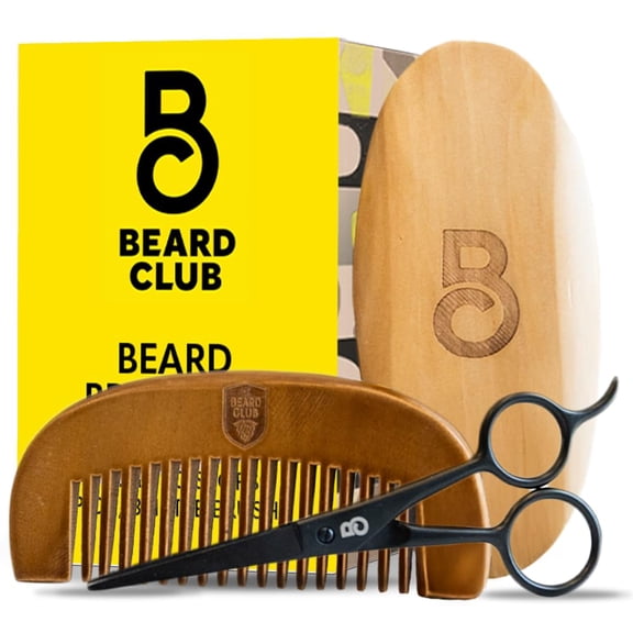 The Beard Club Beard Brush, Comb and Scissors Grooming Kit for Men, Facial Hair Styling, Mustache Care, Trimming and Everyday Grooming Accessories Use