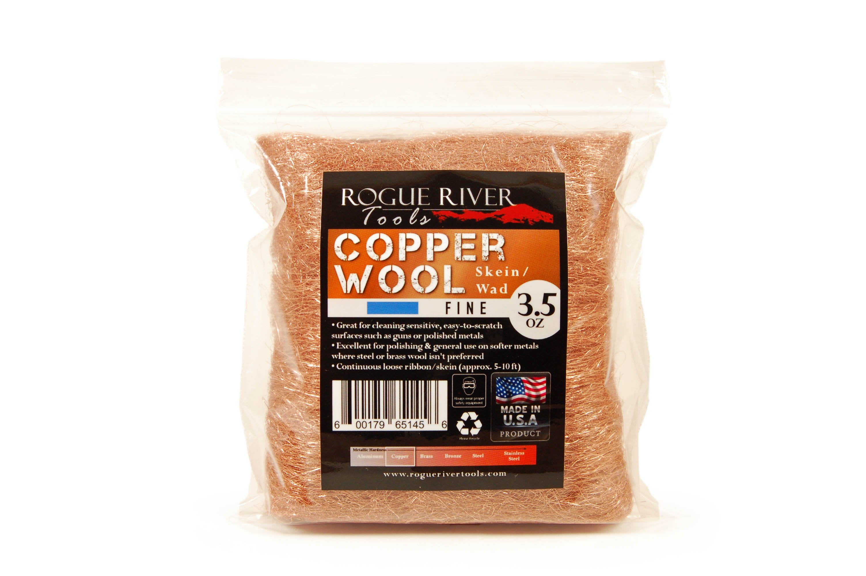 Copper Wool 3.5 Oz Skein/Pad by Rogue River Tools. FINE grade Made in