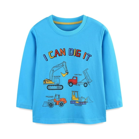 Kiijoy Toddler Boys Long Sleeve Tshirt Excavator Print Casual Cotton T Shirt, Sizes 2-3