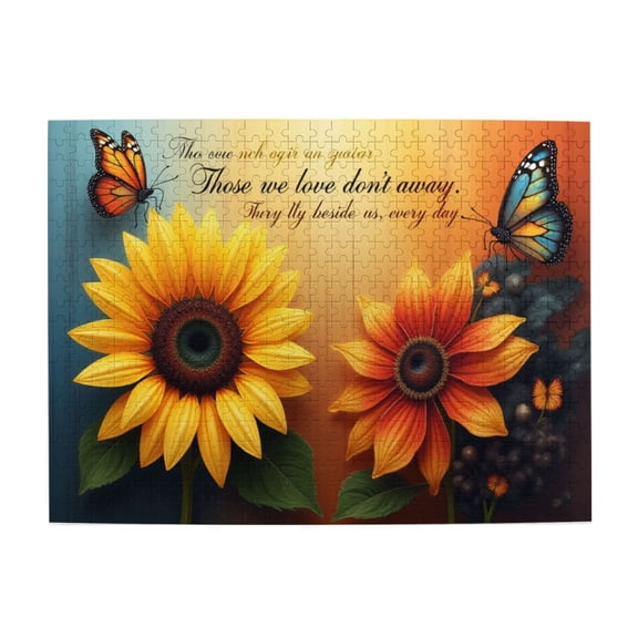 500 Piece Jigsaw Puzzle For Adults Sunflowers Butterflies & Remembrance Beautiful Floral Artwork Challenging & Relaxing Puzzle Great Gift For Grief & Loss 20.5X15In