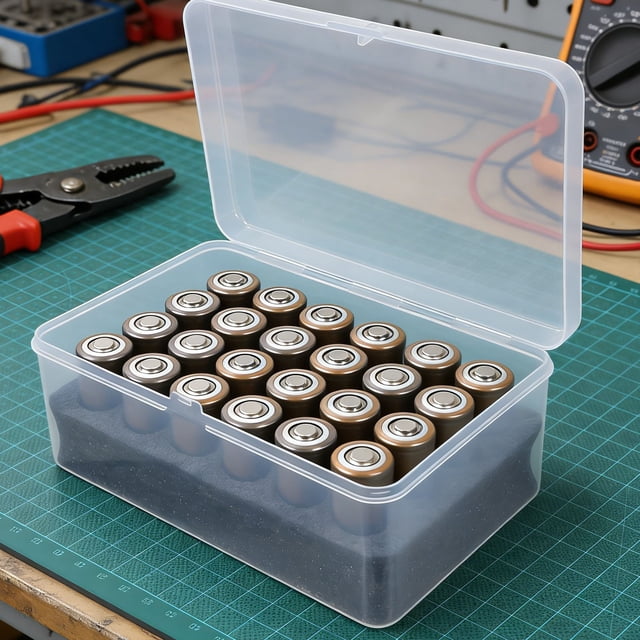 GOOHOCHY Caja Organizadora Plástica Para 24 Baterías Aa Con Acceso Y Limpieza Visual