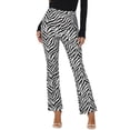 thumbnail image 1 of Pantalones de mujer Inspire Chic de cintura alta con estampado de vaca, casuales, de campana, ajustados, largos, XS, negro-cebra, 1 of 6