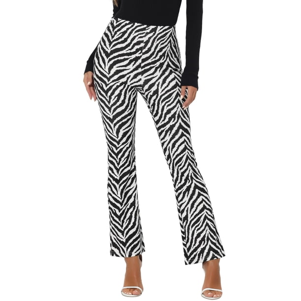 Pantalones de mujer Inspire Chic de cintura alta con estampado de vaca, casuales, de campana, ajustados, largos, XS, negro-cebra