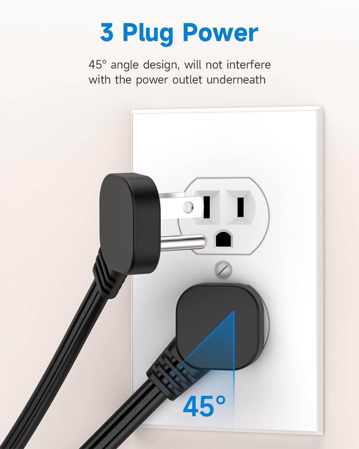 Flat Plug Short Extension Cord 1Ft Low Profile Adapter 3 Prong Indoor Small Grounded Power Cable Outlet Saver 16AWG 13A 1625W Black 2 Pack