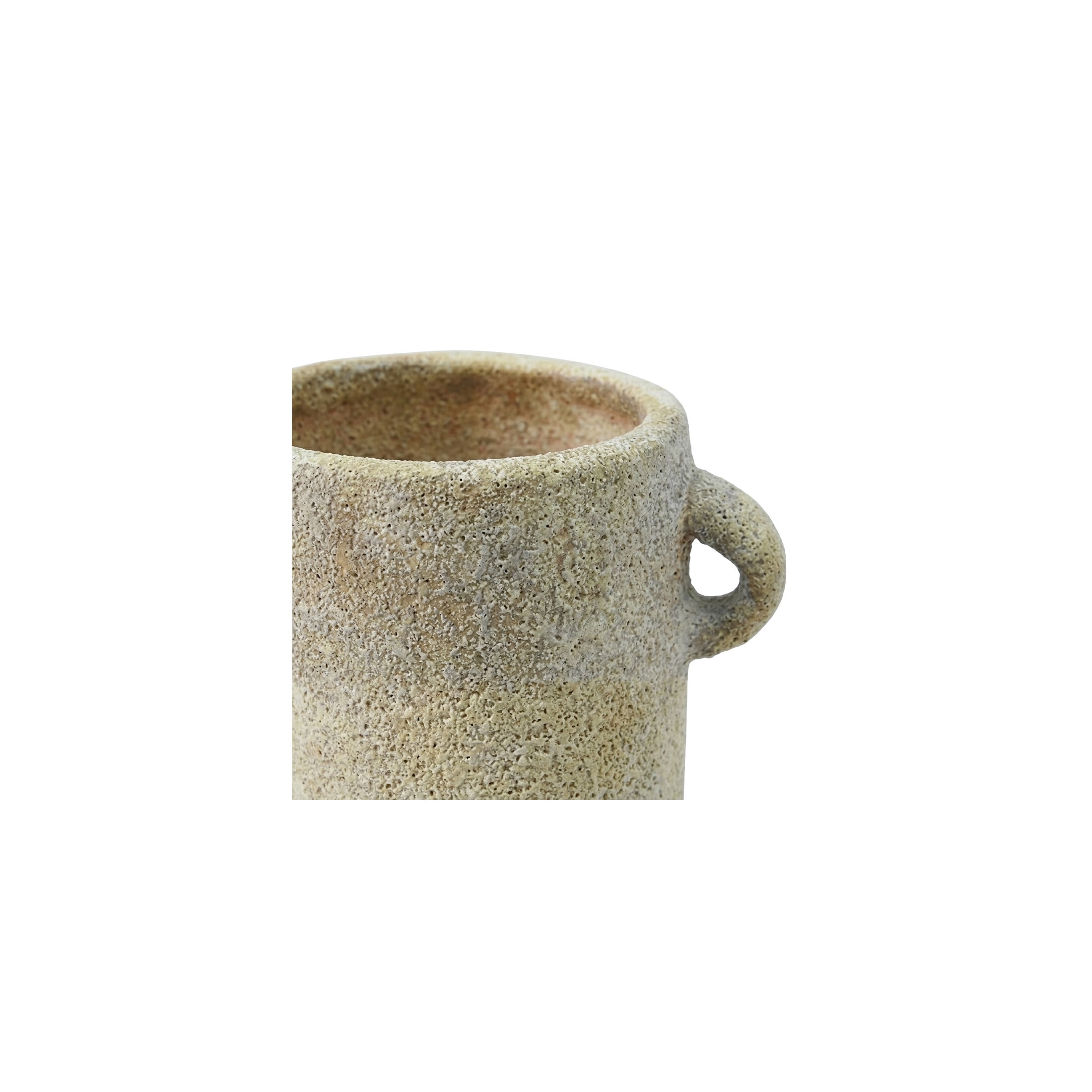 DecMode 9" Antique Style Washed Cream Ceramic Vase with Handles