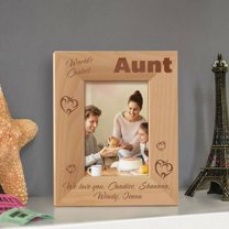 We Love You World's Coolest Aunt Personalized Wooden Picture Frame 3 1/2" x 5" Brown (Vertical)