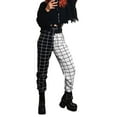 thumbnail image 3 of Qiylii Woman Black White Checkerboard Splicing Trousers,Plaid Loose Long Pants, 3 of 9