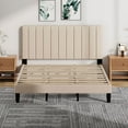 thumbnail image 5 of Pingliang Home King Size Bed Frame with Adjustable Upholstered Headboard&Wood Slats Support,Beige, 5 of 9