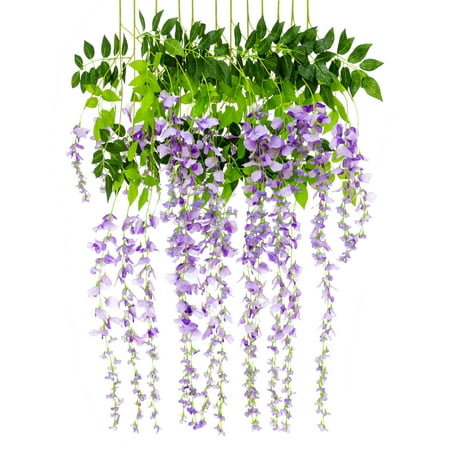 Best Choice Products 3.6ft Artificial Silk Wisteria Vine Hanging Flower Rattan Decor for Weddings and Events Home 12 Pack,