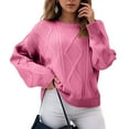 thumbnail image 2 of vigerkar Women's Oversized Crewneck Cable Knit Sweaters Fall Fashion Clothes (Pink, 3XL), 2 of 5