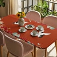 thumbnail image 3 of Red Crane Table Cloths for 3 Foot Rectangle Tables, Vintage Red Teal Spring Floral Botanical Patio Waterproof Elastic Fitted Tablecloths, Washable Rectangular Table Cover for Camping, 3 of 8