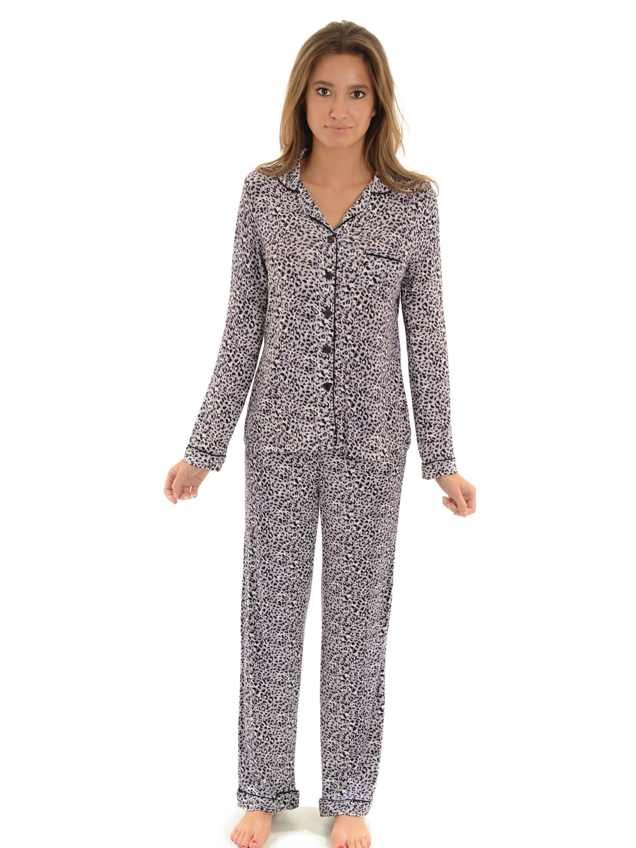 Womens Sleep Wear Leopard Print Pajamas 