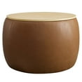 thumbnail image 2 of Perla Round Vegan Leather Storage Ottoman in Tan, 2 of 9