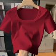 thumbnail image 1 of 2024 Nuevo estilo de camiseta de cuello cuadrado de manga corta con corte ajustado para mujer, versión coreana, primavera y verano, tendencia, 1 of 4