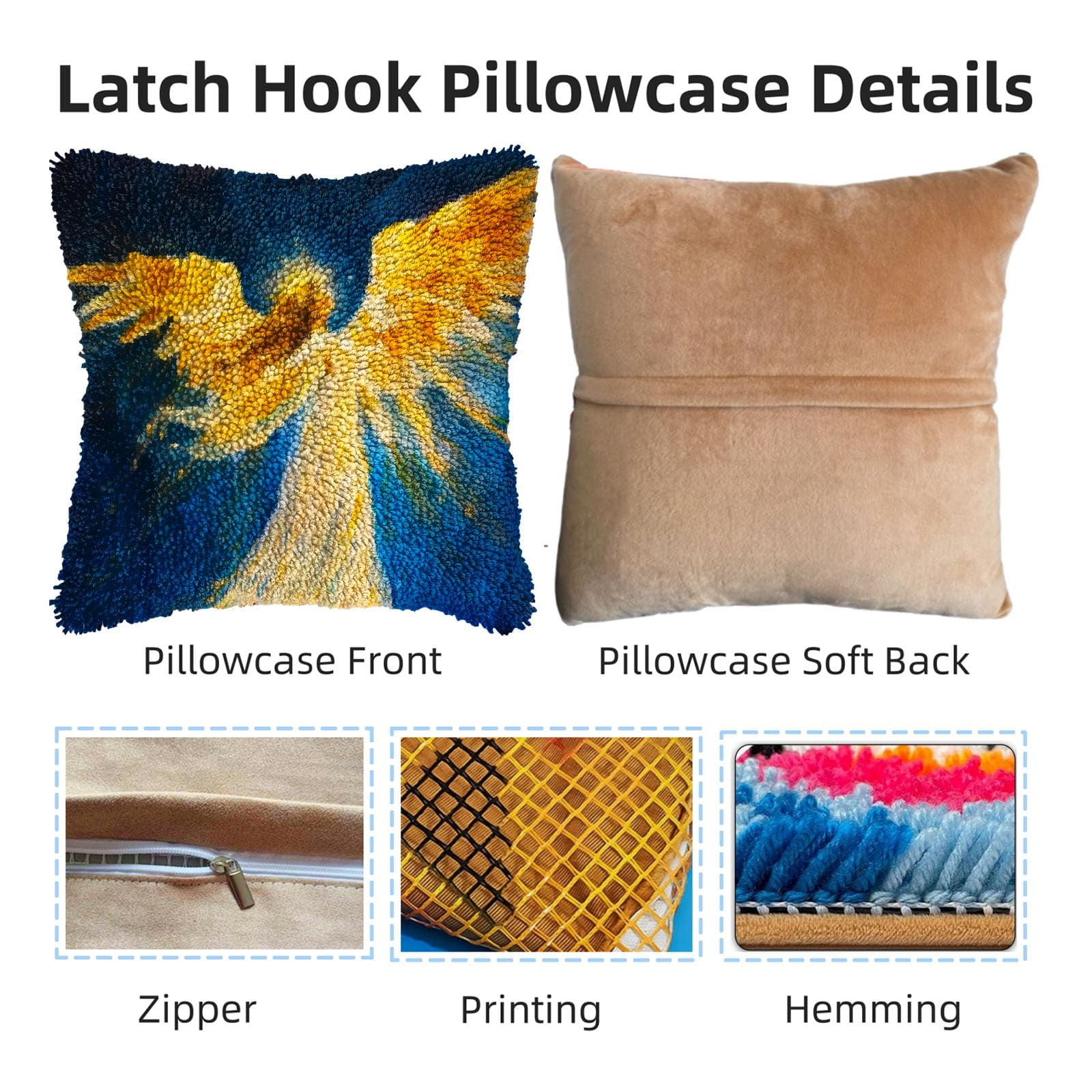 Abstract Angel Glitter Wing DIY Latch Hook Pillow Kits for Adults Printed Pillowcase Crochet Yarns Hooking Handmade Pillow Cover Cushion for Home Sofa Decoration 17x17inch(1)
