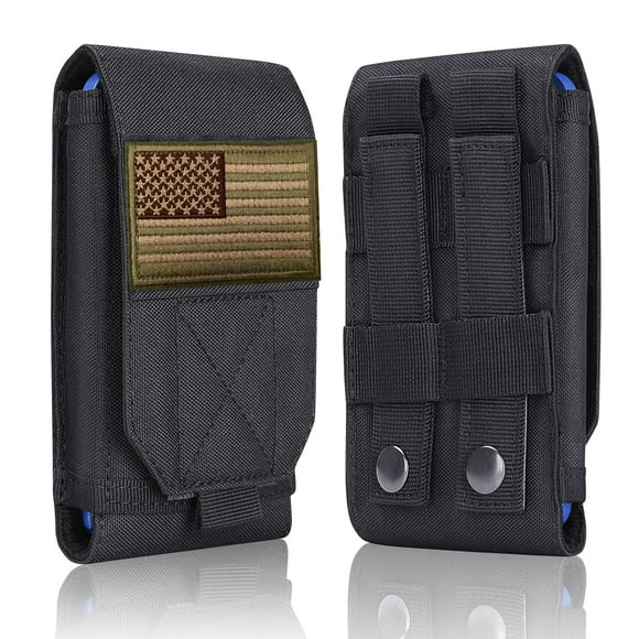 Heyqie Black Tactical Molle Cellphone Pouch Case Heavy Duty Waterproof Phone Holster Bag For Iphone 11 12 13 Pro Max Samsung S22 S21 S20 Fe Note 20 A02S A13 A12 Less 6.7"" Phone With Us Flag Patch