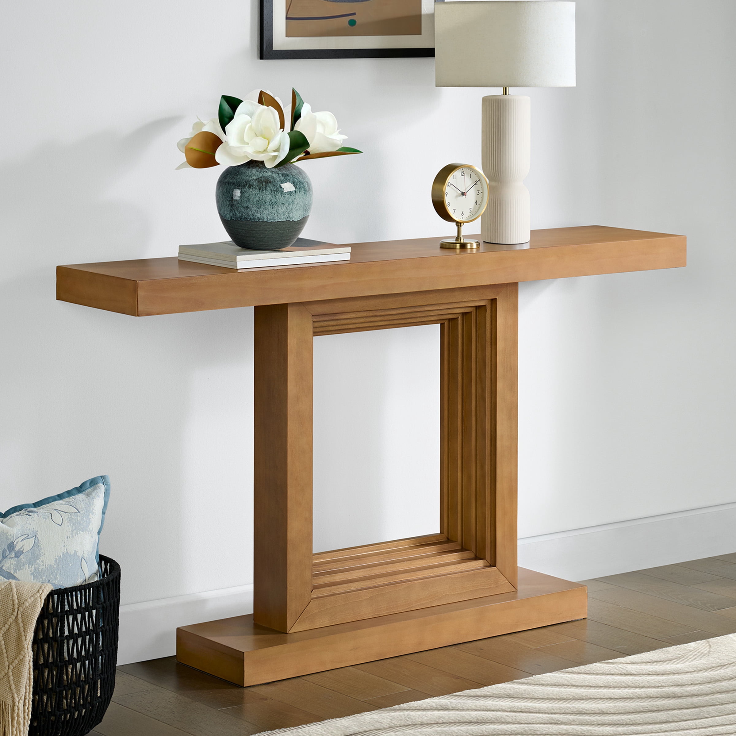Alaterre Furniture Pismo Solid Wood Console Table - 56 Inch Modern Farmhouse Entryway Table, Oak