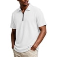 thumbnail image 2 of hoksml Men's Soft Stretch Fabric Blend Waffle Knit Half Zip Collared Short Sleeve Shirt, Solid Casual Summer Golf Daily Top, 2 of 5