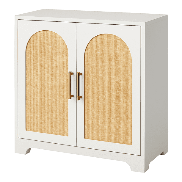 Blanca sideboard buffet gabinete con 2 rattan-decor doors para sala de estar kitchen hallway dining room y entrada ideal para credenza almacenamiento para coffee o wine bar