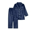 thumbnail image 3 of WTXUE Satin Family Matching Christmas Pajamas Set Soft Button Loungewear 2 Piece Sleepwear Home Wear Set Comfortable Nightwear Set for Couples or Family Navy 110, 3 of 7