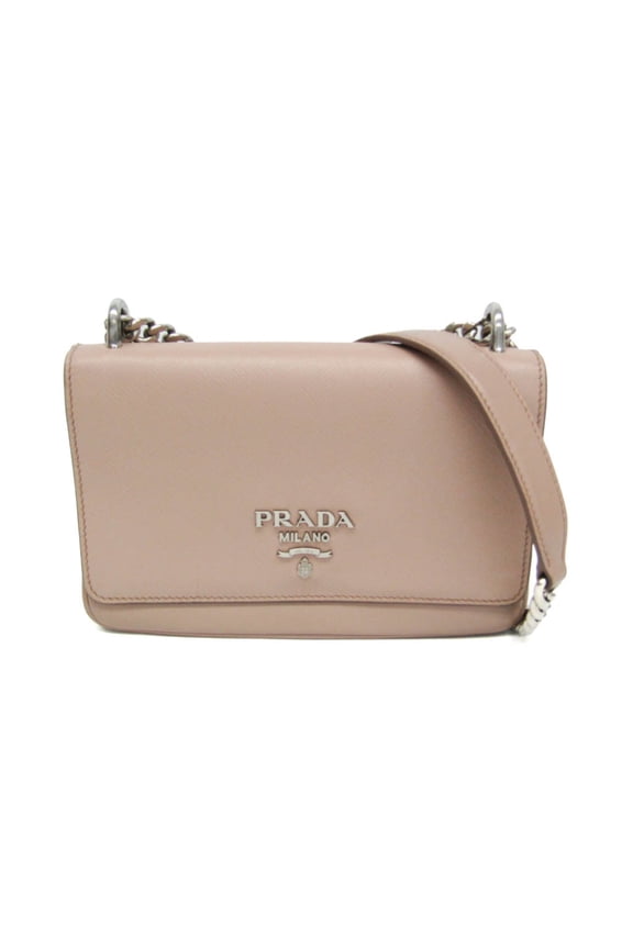 Pre-Owned Prada Saffiano Chain Shoulder Bag 1BD144 Women's Leather Shoulder Bag Pink Beige