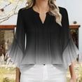 thumbnail image 2 of aidice Shirts for Women Casual Ruffle 3/4 Sleeve Notched V Neck Ruched Loose Gradient Color Tee Shirts, 2 of 5