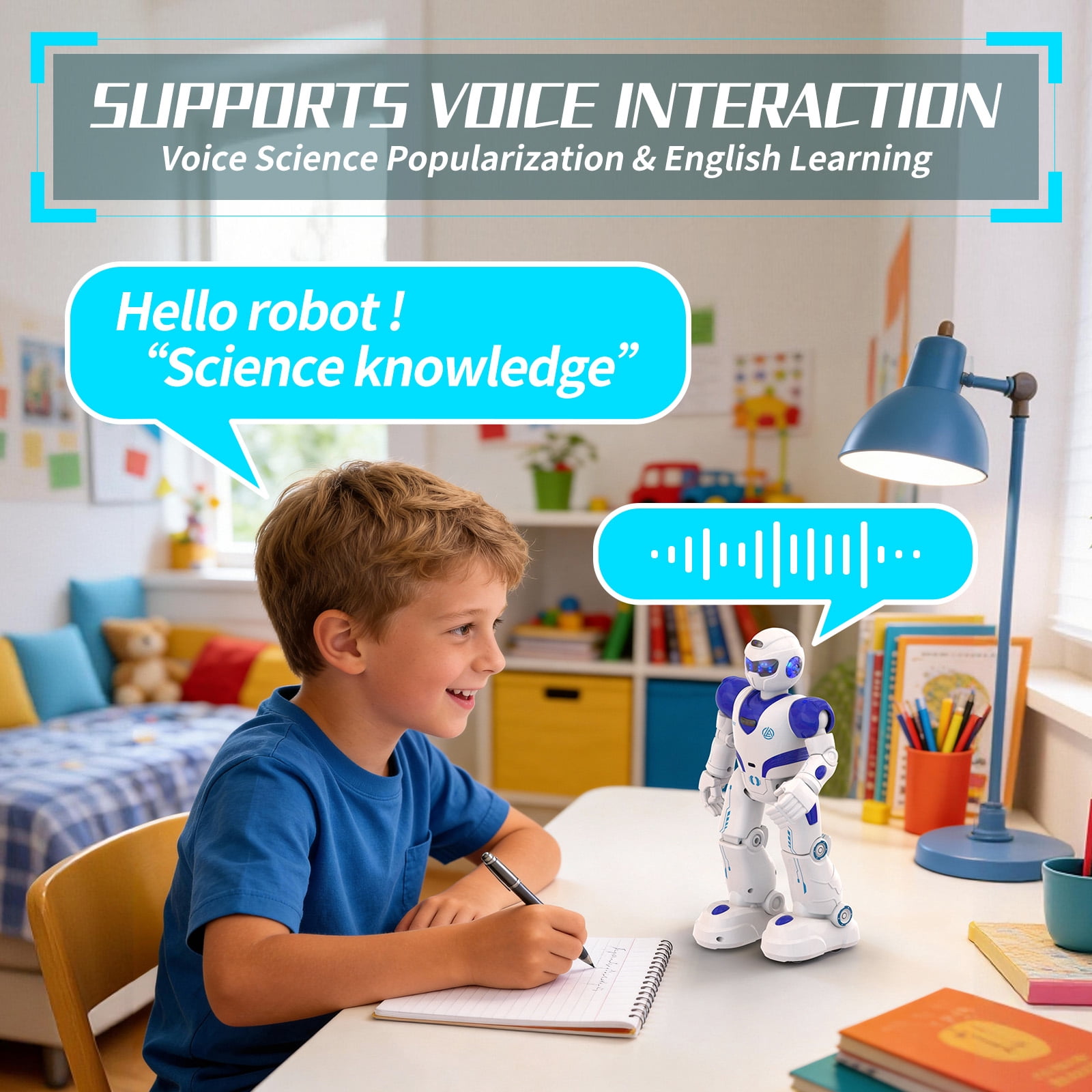 Ficcug Kids Remote Control Intelligent Robot Toys,Voice Control Programmable Educational Smart Robot,Perfect Gift for Boys 4 5 6 7 8+,Blue
