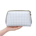 thumbnail image 4 of Naloa Blue Checkboard Leather Makeup Bag for Purse Travel, Portable Small Cosmetic Organizer for Women and Girls, Make up Bag with Zipper, 4 of 8