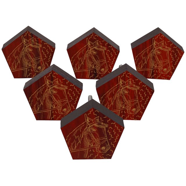 IBA Indianbeautifulart Boutons Gravés Rouges 10 Pcs Meubles Boutons en Bois Festonné Tiroir Rustique