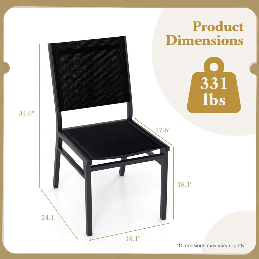 Hommoo 2-Pack Outdoor Dining Chairs, Breathable Mesh Back & Seat, Lightweight Aluminum Frame, Rust-Resistant for Patio, Porch, Poolside & Indoor Use, Black