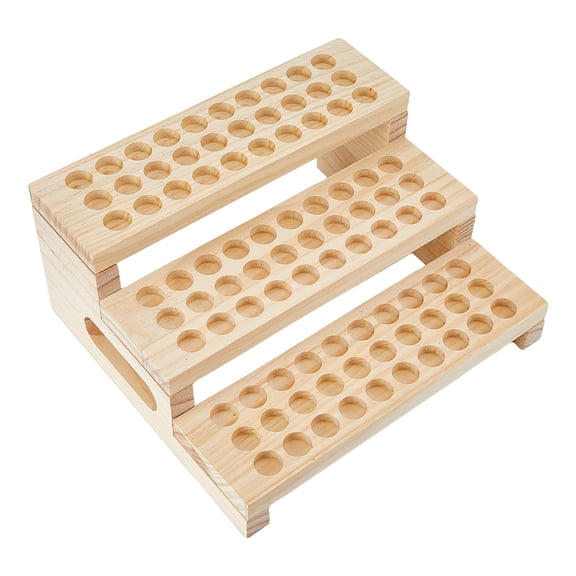 1Set Wooden Display Rack, 3 Tier Step Bottle Organizer with Round Hole Slots, 11.81x10.63x4.92inch Countertop Storage Holder for Essential Oil Bottles Paint Pigment Jars Craft Supply Desktop Showcase