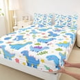 thumbnail image 4 of Feelyou Kawaii Blue Cartoon Flower Star Dinosaur Bed Sheets for Boys Girls Kids, Cute Wildlife King Sheets, Blue White, 4 Pieces, 4 of 5