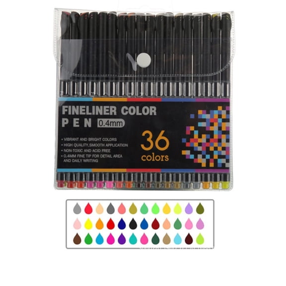Fine Line Drawing Pens Set, 36-Pack Metal Tip Watercolor Markers with Color-Coded Caps, Superfine Point ink Pens for Journaling, Sketching, and Note Taking, Odorless Black Paper Art Markers