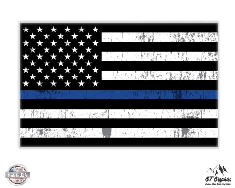 REFLECTIVE Thin Blue Line POLICE American Flag Hard Hat Helmet Stickers Flags 