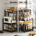 thumbnail image 2 of Kitchen Countertop Organizer, 3 Tier Large Spice Rack Organizer with Adjustable Shelf and 5 Hooks, Wooden Counter Organizer, Space Saving Countertop Shelf Microwave Stand for Kitchen,Coffee Bar,Black, 2 of 9