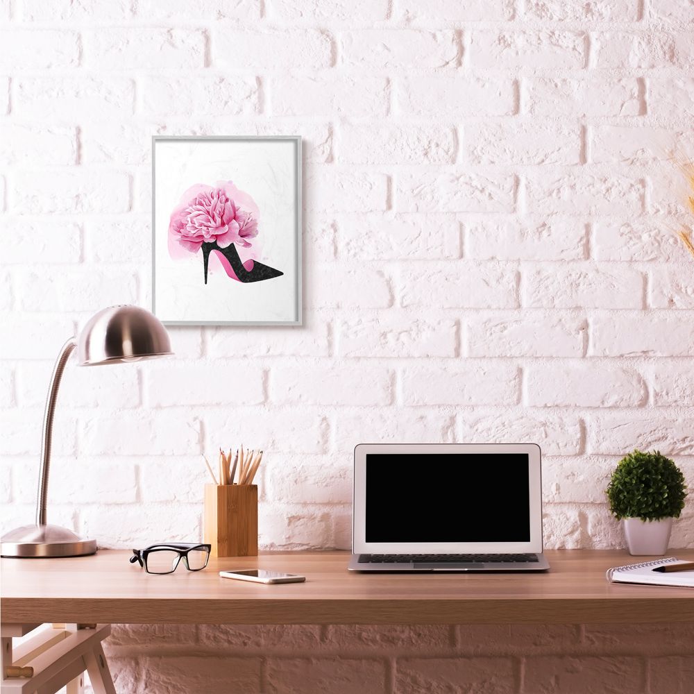 Stupell Industries Flower Heel Black Pink Glam Fashion Design Framed Wall Art by Grace Popp