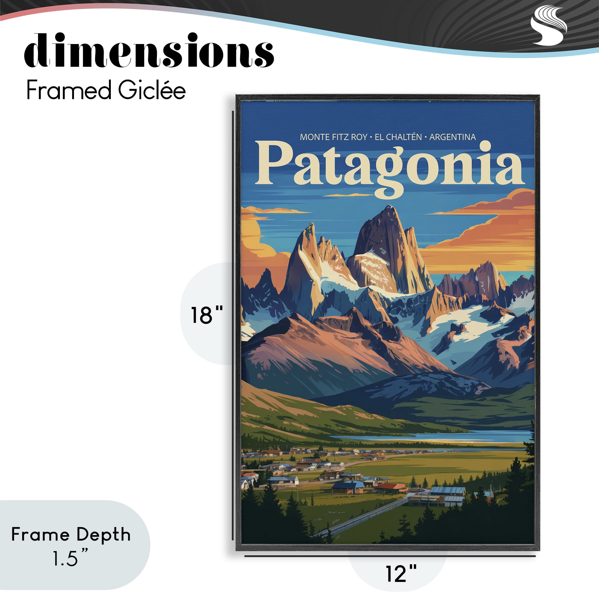 Stupell Industries Patagonia Valley Landscape Black Framed Giclee Art, design by Andreas Magnusson