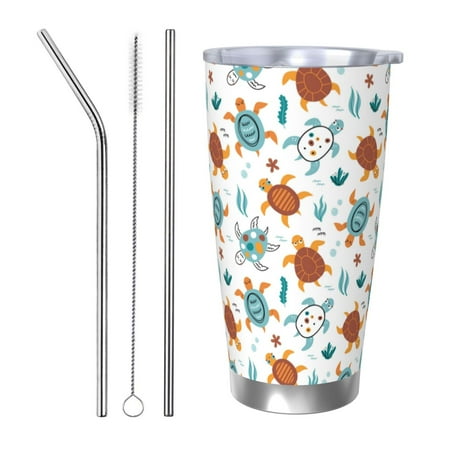 

Salouo Various Turtle Print 20oz Tumbler with Lid Stainless Steel Vacuum Insulated Tumbler Durable Insulated Coffee Mug Thermal Cup with Splash Proof Sliding Lid-Straw Three-piece Set