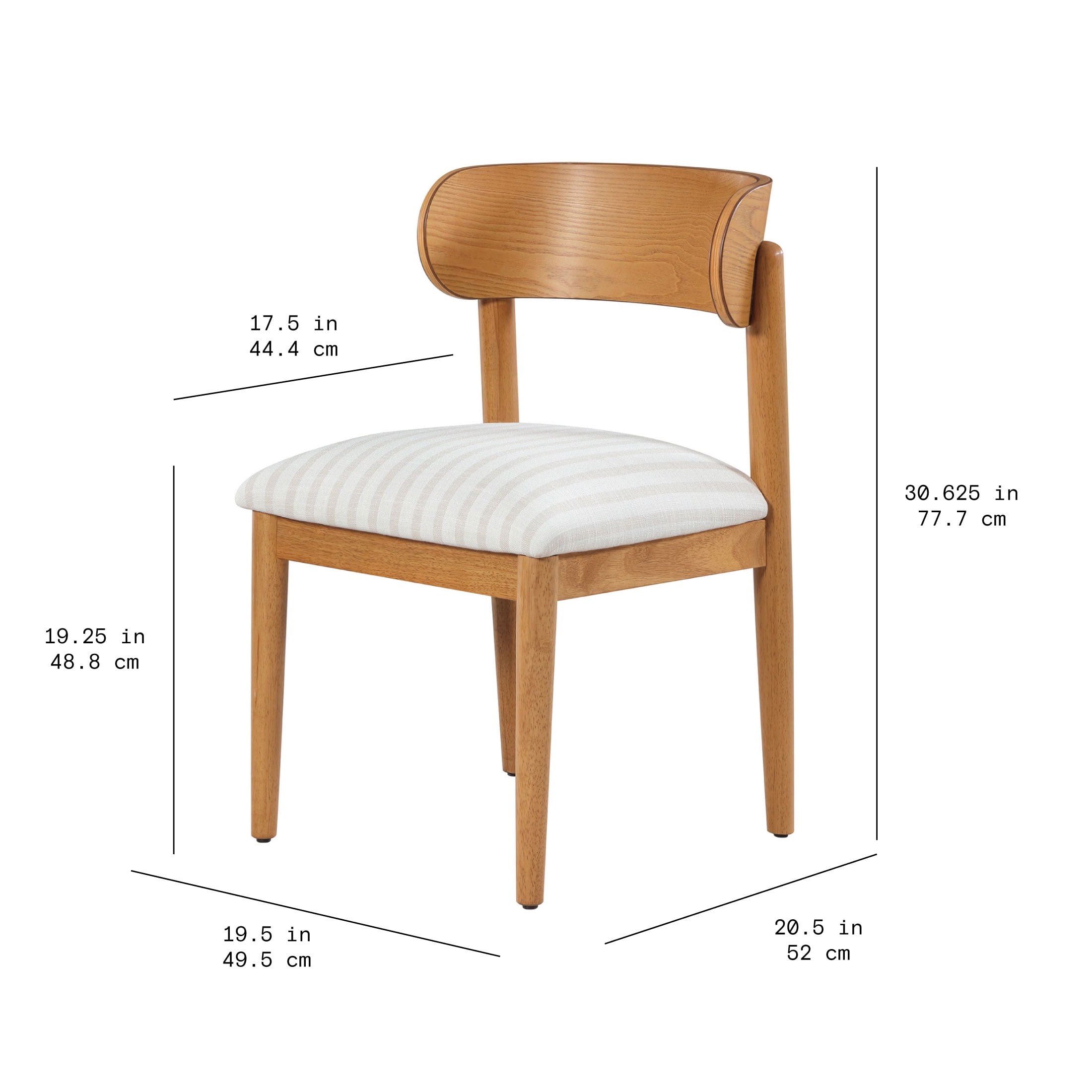 Beautiful Drew Dining Room Chair by Drew Barrymore, Warm Honey Finish with Striped Fabric, Set of 2
