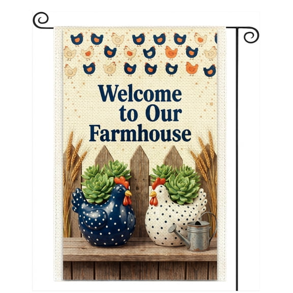 SPXUBZ Farmhouse Garden Flag 12x18 Inch, Welcome To Our Farmhouse Linen Yard Flag with Rustic Floral Basket Design, Double Sided Outdoor Decorative Flag for Front Yard Garden Porch Decor