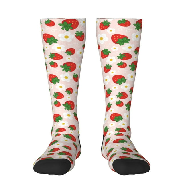Balery Strawberry Floral Calcetines novedosos Calcetines deportivos Calcetines hasta la rodilla Calcetines de algodón Calcetines originales y geniales