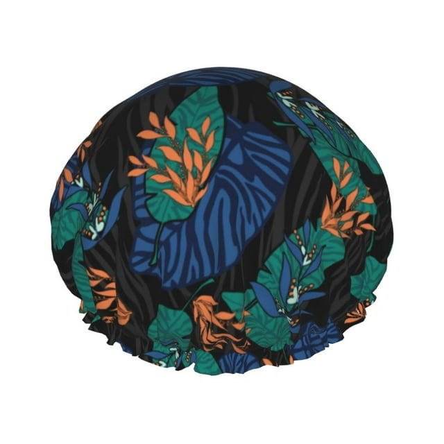 YFYANG Bonnet de Douche Double Imperméable pour Femmes, Motifs de Plantes Tropicales Bonnet Réutilisable pour Tous Types de Cheveux et Tailles de Tête