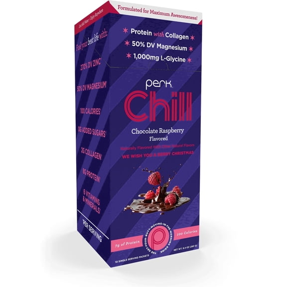 Perk Chill Drink Mix (Chocolate Raspberry) 10 Stick Packs – Calming Melatonin-Free Nighttime Sleep Aid Support with Magnesium & L-Glycine, Gluten-Free