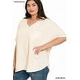 thumbnail image 4 of TheLovely Women & Plus V Neck Woven Airflow Dolman Short Sleeve Blouse Top with Front Pocket, 4 of 4