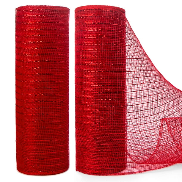 Cinta decorativa Ribbli de malla roja metalizada, 25 cm x 9 m, 2 rollos