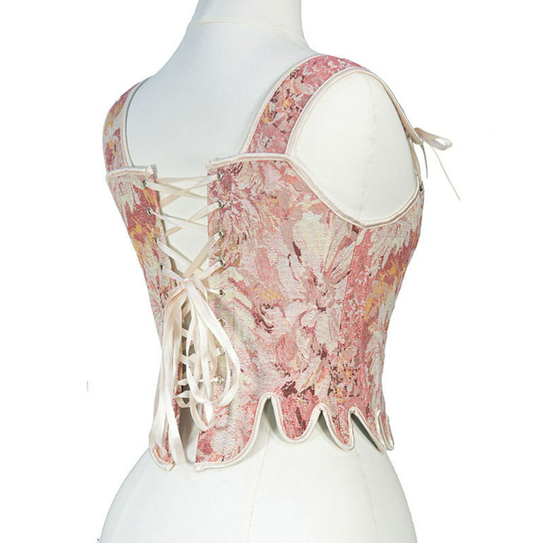 Women Vintage Floral Flounce Corset Court Camisole Vest Y2K Cute Bustier  Top Pink Renaissance Fairy Corset Costume 