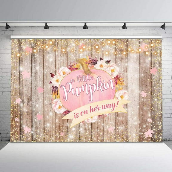 Pink Pumpkin Baby Shower Backdrop Fall Autumn Pumpkin On The Way Baby Shower Background for Girls Rustic Glitter Dots Pumpkin Baby Shower Party Decorations Banner Supplies Photo Booth Props